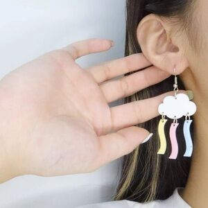 ☁️ Awesome Cloud Pastel Rain Tassel Drop Earrings 🌧️